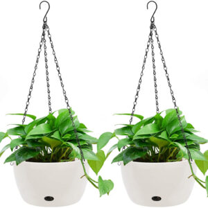 2pcs 9.4"Plants Self Watering Hanging Basket 6 Hooks,white