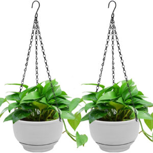 2pcs 8"Self Watering Pots Plants Hanger Baskets 6 Hooks,Grey