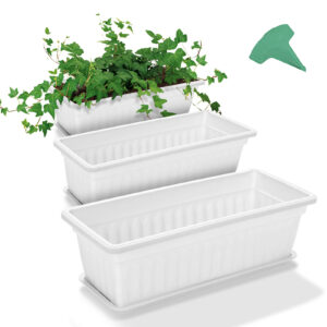 3 Packs 17 Inches White Flower Window Box Plastic  Planters